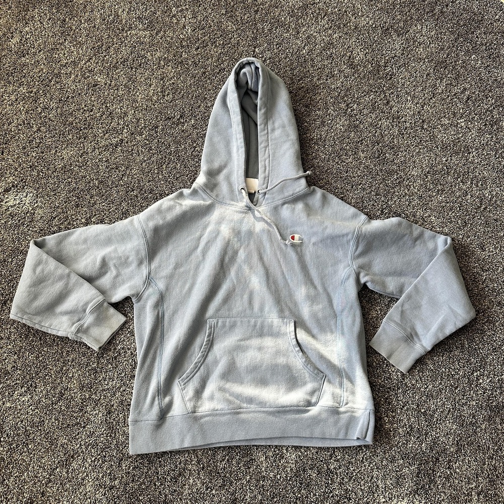 Champion Hoodie Mens‎ Medium Blue Reverse Weave Pullover Kangaroo Pocket C Logo
